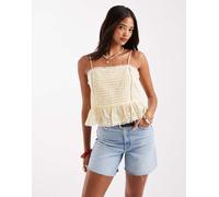 ONLY - Canottiera corta in pizzo sangallo color limone a quadretti con finiture in pizzo-Giallo 34