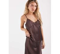 ONLY - Canottiera in raso marrone con dettagli in pizzo in coordinato 34