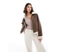 ONLY - Cappotto trucker marrone chiaro con finiture effetto teddy 40