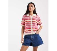 Only - Cardigan a maniche corte all'uncinetto beige e rosa a righe 34