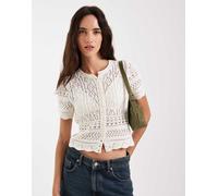 ONLY - Cardigan all'uncinetto color panna con bottoni di perle-Bianco 40