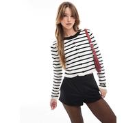 Only - Cardigan corto in maglia bianco a righe nere-Nero 36