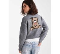 ONLY - Cardigan in maglia grigio con ricamo di orso 42