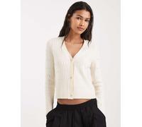 Only - Cardigan lavorato color crema con scollo a V-Bianco 3XL