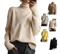 Only CB Maglione Dolcevita in Cashmere Sciolto da Donna, Cashmere Turtleneck Sweater Women, Autunno Inverno Tinta Unita Maglia Maglione, Maglia a Maniche Lunghe Spesse (S,Beige)