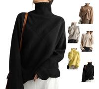 Only CB Maglione Dolcevita in Cashmere Sciolto da Donna, Cashmere Turtleneck Sweater Women, Autunno Inverno Tinta Unita Maglia Maglione, Maglia a Maniche Lunghe Spesse (L,Black)