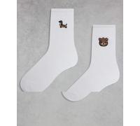 ONLY - Confezione da 2 paia di calzini bianchi con ricamo di orsetto e cane-Bianco One Size