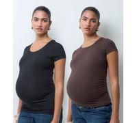 ONLY confezione da 2 T-shirt premaman nere e marrone cioccolato-Nero 42