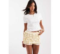 ONLY - Crop top bianco a coste con stampa di limoni 36