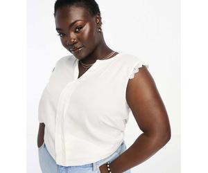 Only Curve - Blusa bianca con scollo a V e dettaglio all'uncinetto-Bianco 46