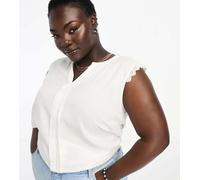 Only Curve - Blusa bianca con scollo a V e dettaglio all'uncinetto-Bianco 54