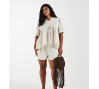 ONLY Curve - Blusa color pietra ricamata con scollo a V-Neutro 44