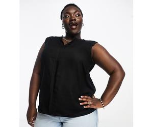 Only Curve - Blusa nera con scollo a V e dettaglio all'uncinetto-Nero 48