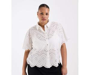ONLY Curve - Camicia a maniche corte traforata bianca-Bianco 44