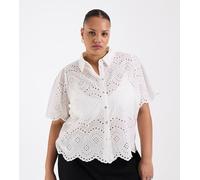 ONLY Curve - Camicia a maniche corte traforata bianca-Bianco 46