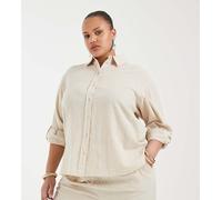 ONLY Curve - Camicia a maniche lunghe 100% cotone beige chiaro in coordinato-Neutro 42