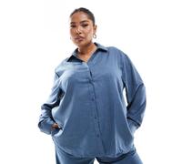 Only Curve - Camicia a maniche lunghe blu navy in chambray in coordinato 46