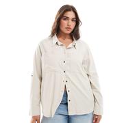 ONLY Curve - Camicia color pietra in misto lino-Verde 48