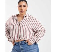 ONLY Curve - Camicia corta in misto lino a righe rosse-Rosso 50