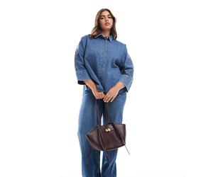 ONLY Curve - Camicia in denim blu medio con maniche a 3/4 46