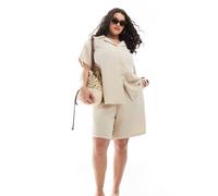 ONLY Curve - Camicia in mussola beige con bottoni in coordinato-Neutro 54
