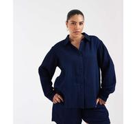 ONLY Curve - Camicia in seersucker blu scuro in coordinato 50