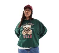 ONLY Curve - Felpa oversize verde scuro con stampa di orsetto M