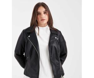 Only Curve - Giacca stile motociclista nera in pelle sintetica-Nero 46