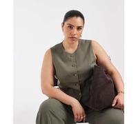 Only Curve - Gilet in misto lino verde oliva in coordinato S