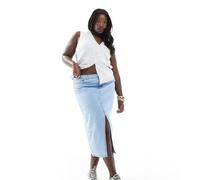 ONLY Curve - Gonna midi in denim azzurro con spacco sul davanti-Blu 42