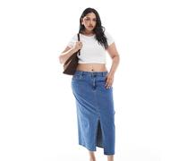 ONLY Curve - Gonna midi in denim blu medio con spacco sul davanti 54