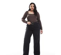 ONLY Curve - Jeans a vita alta con fondo ampio nero slavato 52