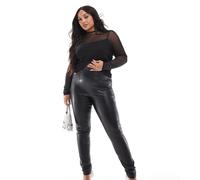 Only Curve - Leggings neri in pelle sintetica-Nero 52