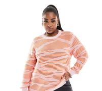 Only Curve - Maglione testurizzato rosa e arancione con stampa M