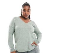 Only Curve - Maglione verde chiaro mélange con scollo a V L