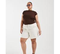 ONLY Curve - Pantaloncini color crema in misto lino-Bianco 50