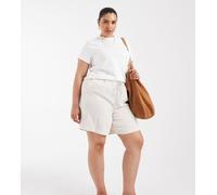 ONLY Curve - Pantaloncini color crema in misto lino-Bianco 52