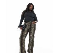 ONLY Curve - Pantaloni a fondo ampio a vita alta leopardati-Marrone 44 L32