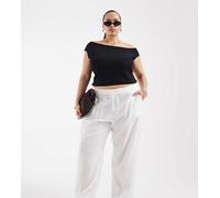 ONLY Curve - Pantaloni a fondo ampio in mussola bianchi-Bianco 46