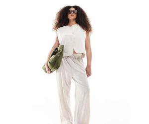 ONLY Curve - Pantaloni effetto lino beige in coordinato-Neutro 52
