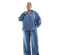 Only Curve - Pantaloni elasticizzati in chambray blu navy in coordinato 44