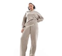 Only Curve - Pantaloni in maglia beige a fondo ampio con cuciture sull'orlo in coordinato-Neutro XL
