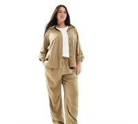 ONLY Curve - Pantaloni in misto lino kaki chiaro in coordinato-Verde 46 L32