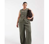 Only Curve - Pantaloni in misto lino verde oliva in coordinato 42