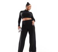 Only Curve - Pantaloni neri glitterati con fondo ampio-Nero XL