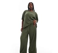 ONLY Curve - Pantaloni plissé a fondo ampio color kaki in coordinato-Verde XL