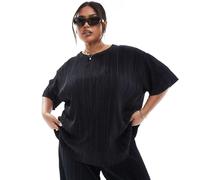 ONLY Curve - T-shirt squadrata plissé nera in coordinato-Nero L
