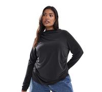ONLY Curve - Top a maniche lunghe sinuoso grigio antracite con dettaglio arricciato al collo S