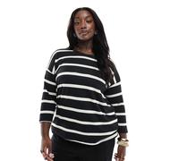 ONLY Curve - Top con maniche a 3/4 nero e crema a righe S
