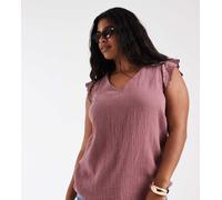 ONLY Curve - Top testurizzato marrone rosa con scollo a V 44